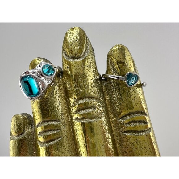 Free People Silver & Blue Stone Rings Set Of 2 Size 6 & 8 Unique Design - Picture 2 of 7